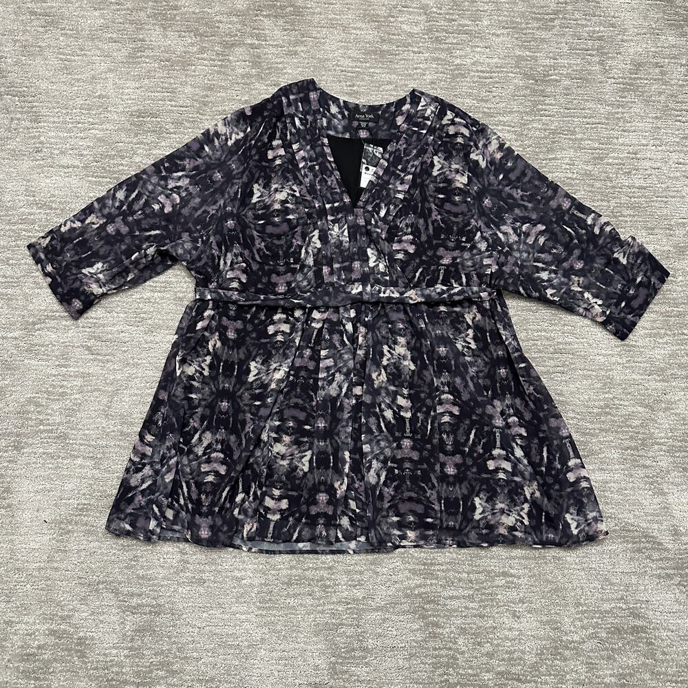 Arna York Tunic Womens 30/32 After Dark Black Purple Abstract Print Belted Top